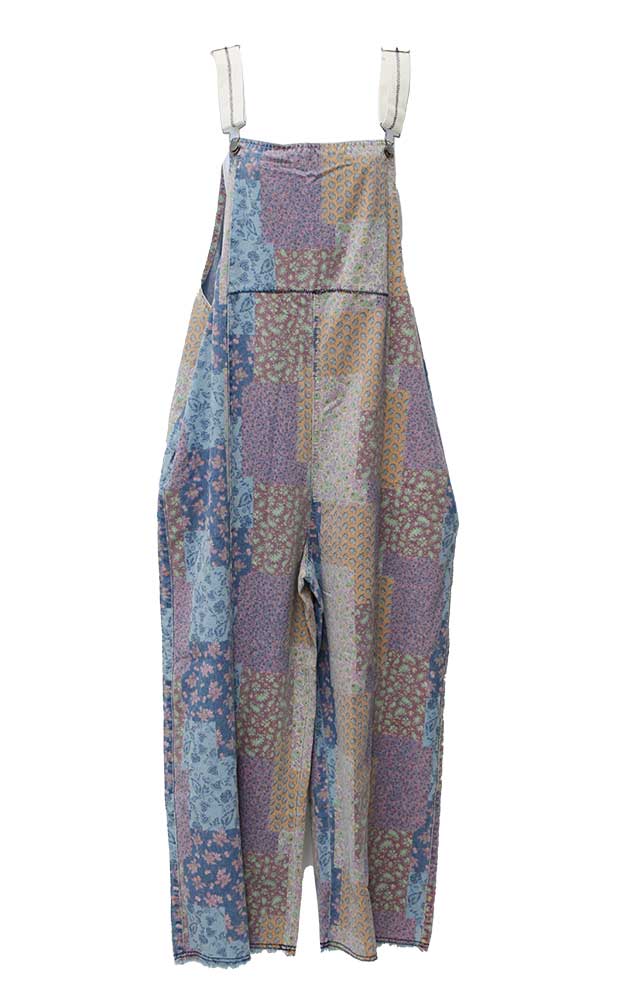 Easel Patchwork Print Washed Overalls