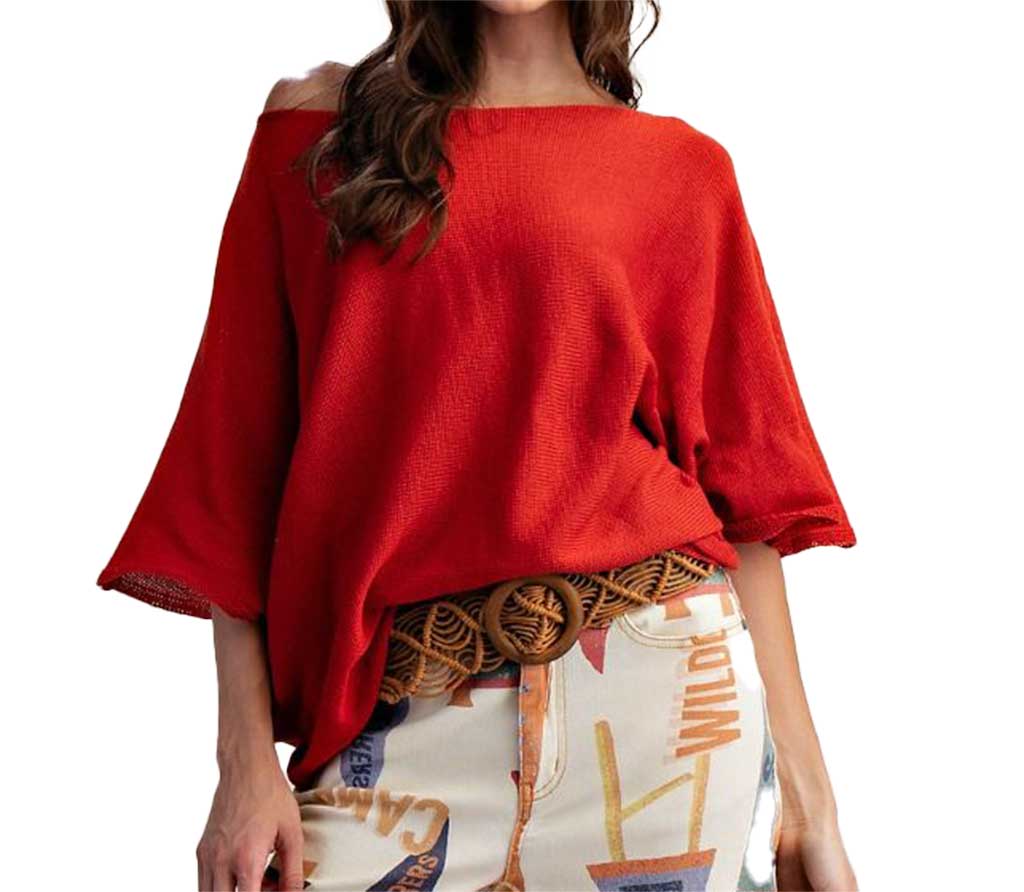 Easel Boat Neck Knitted Sweater