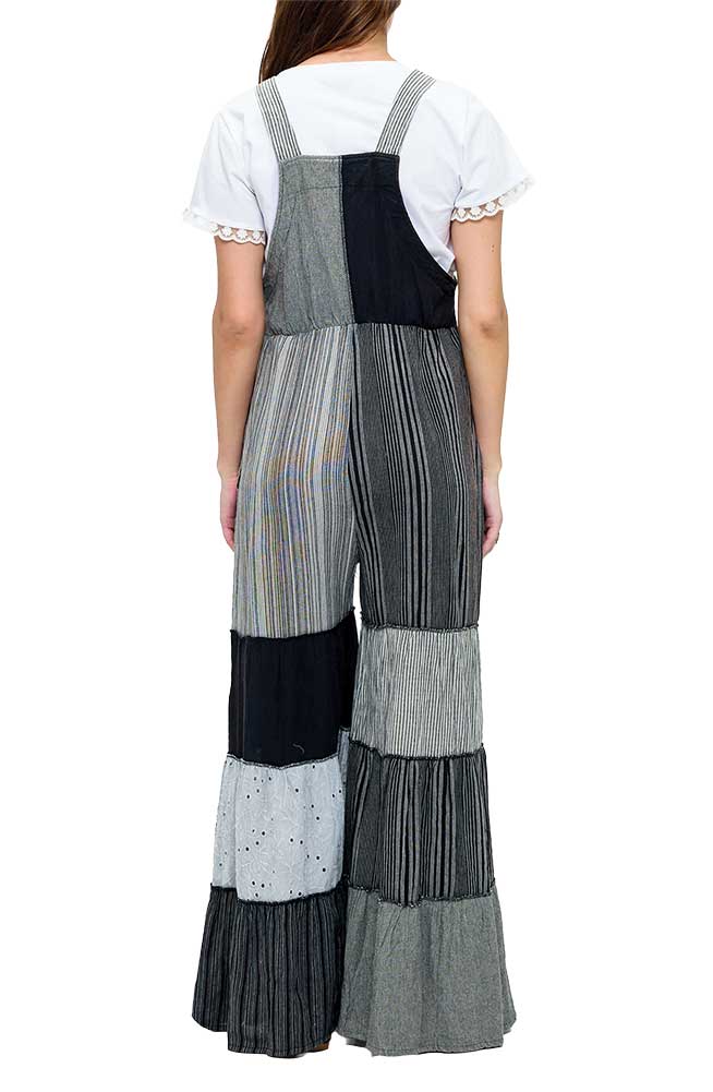 Yak & Yeti Boho Striped Patchwork Overalls