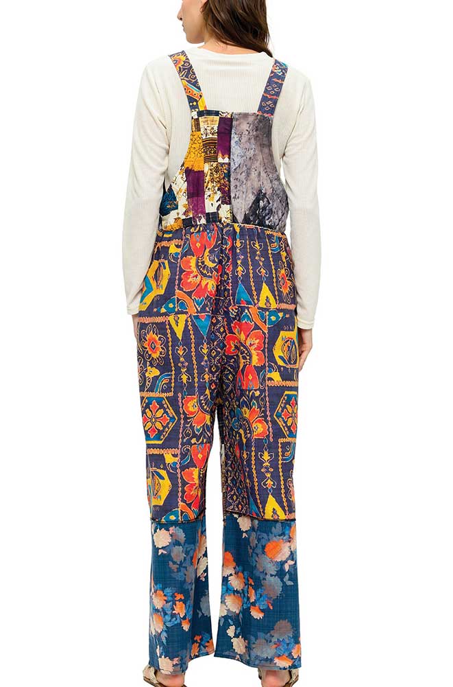 Yak & Yeti Boho Patchwork Botanical Overalls