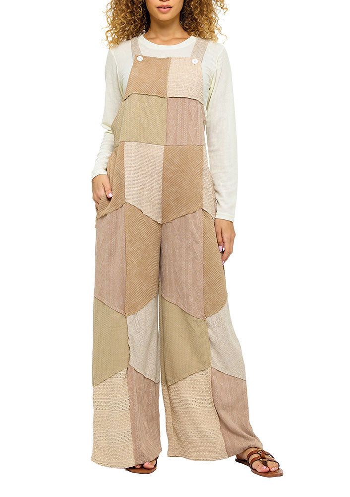 Yak & Yeti Overalls Boho Patchwork Textured Earthtone