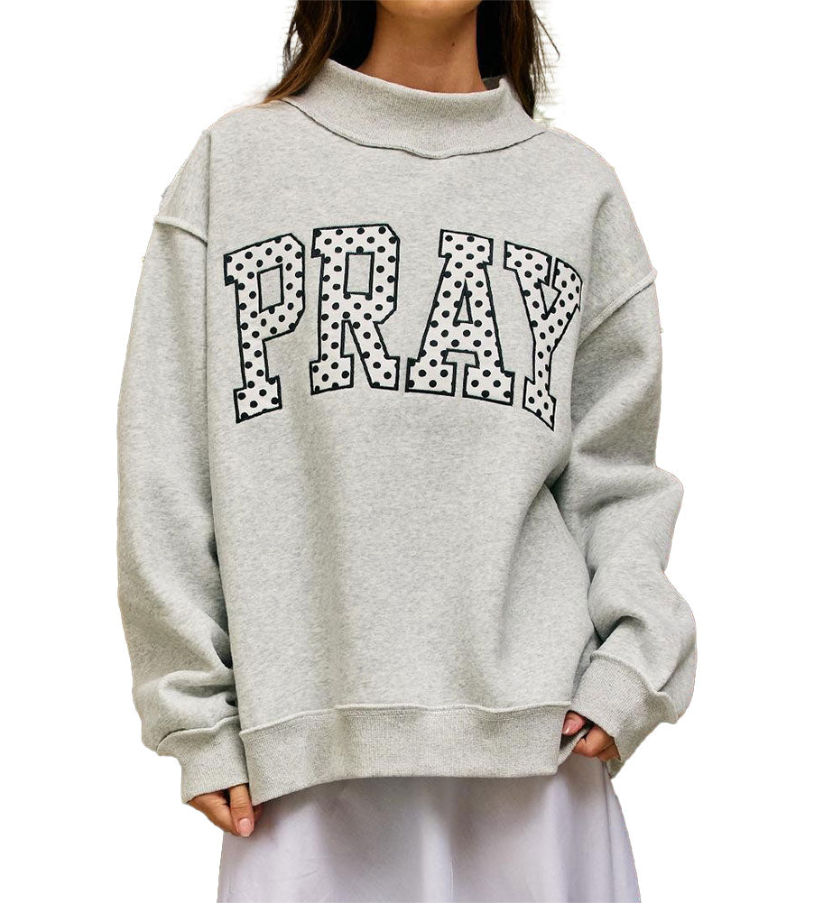 Bucketlist Inc. Polka-dot Embroidered Pray Sweatshirt