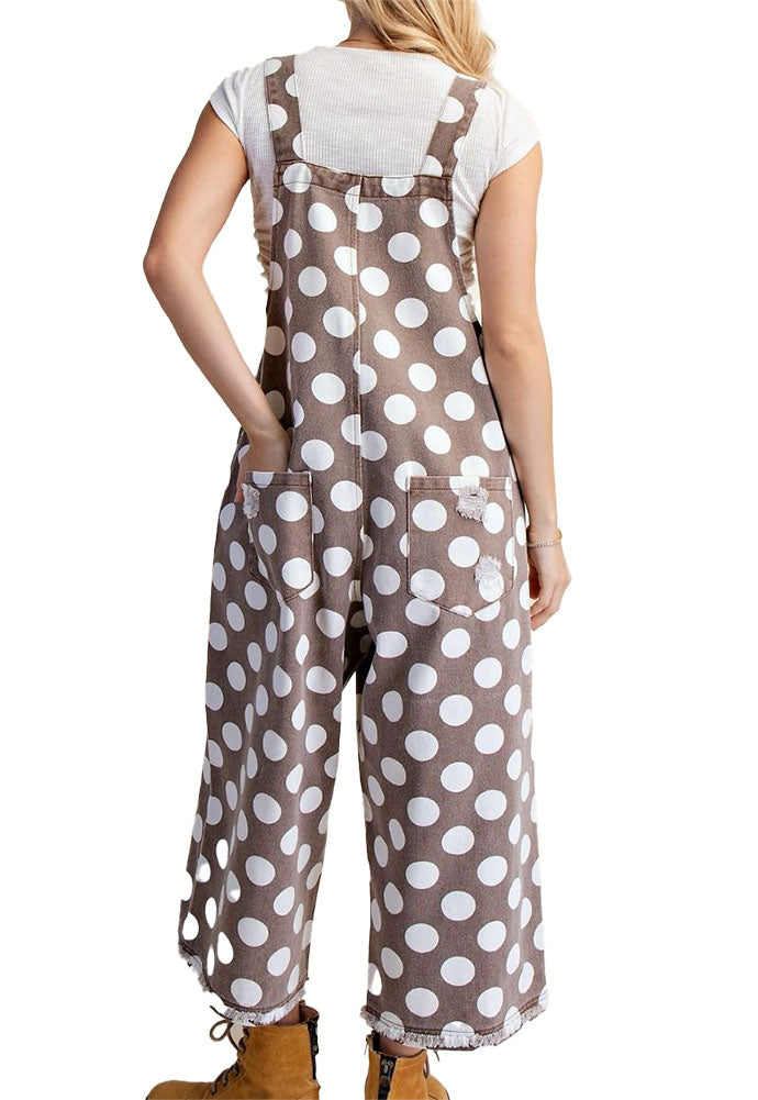Easel Polka Dot Enzyme Washed Twill Overall