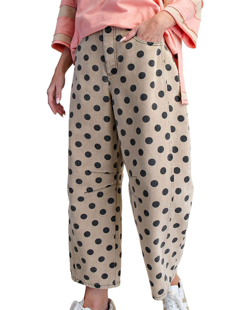 Easel Dots Print Washed Twill Barrel Pants