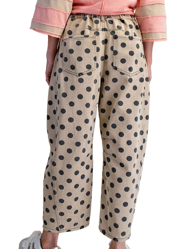 Easel Dots Print Washed Twill Barrel Pants