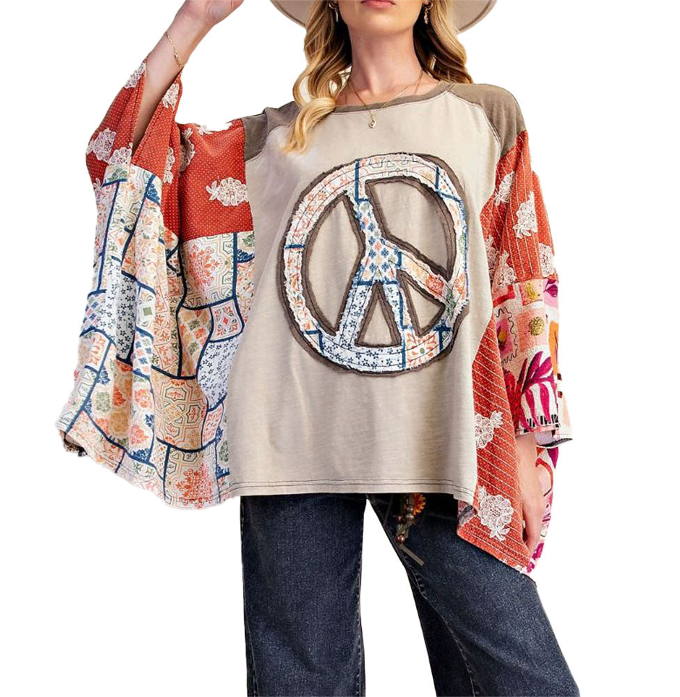 Easel Peace Patch Poncho Top