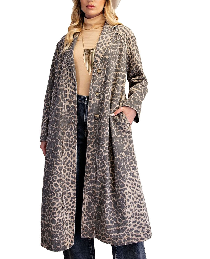 Easel Animal Print Enzyme Washed Twill Jacket