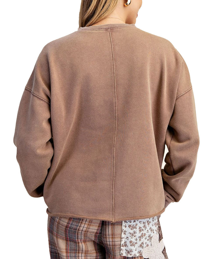 Easel Floral Patch Washed Terry Pullover