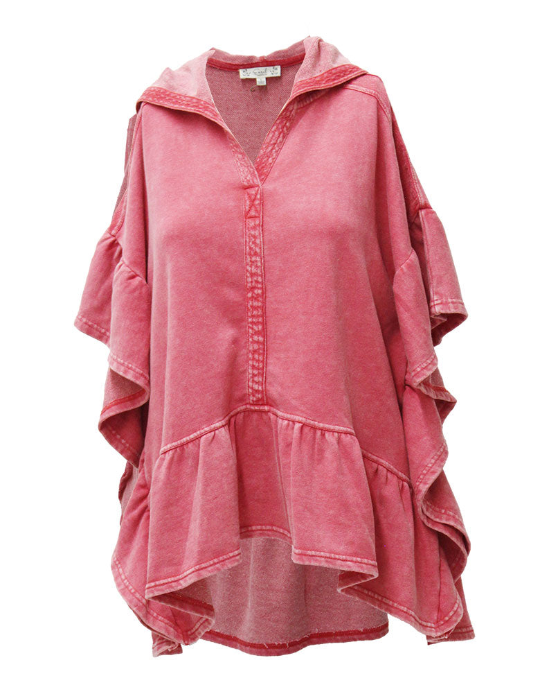 Easel Hooded Ruffle Tunic