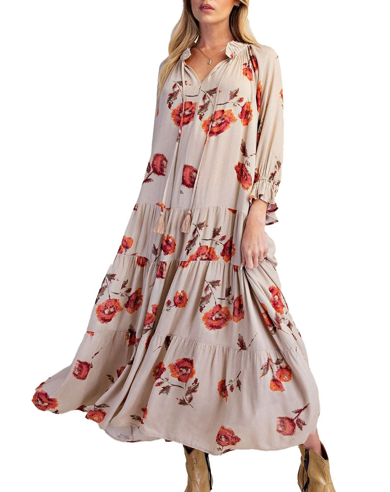 Easel Women's Floral Tiered Maxi Dress
