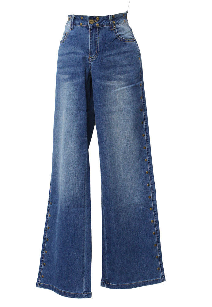 Dakota Blue Women's Studded Wide Leg Jeans