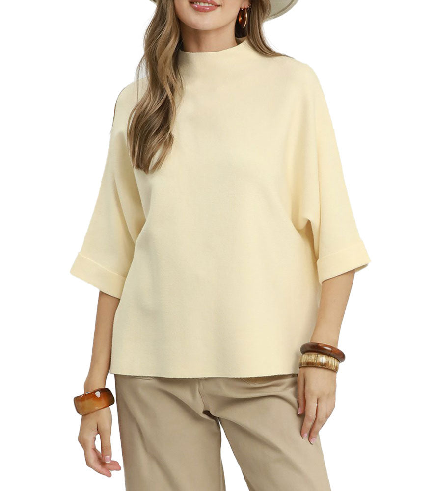 Umgee USA Mock Neck Dolman Sleeve Sweater Top