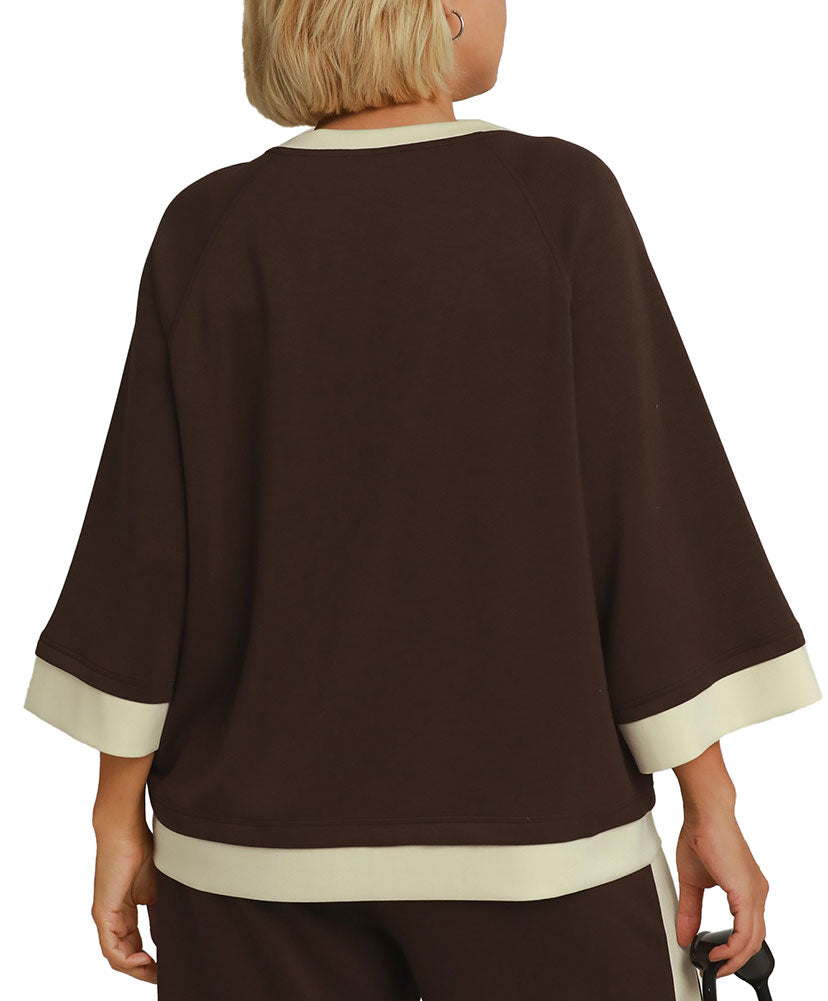 Umgee USA Colorblock Crewneck Raglan Sleeve Top