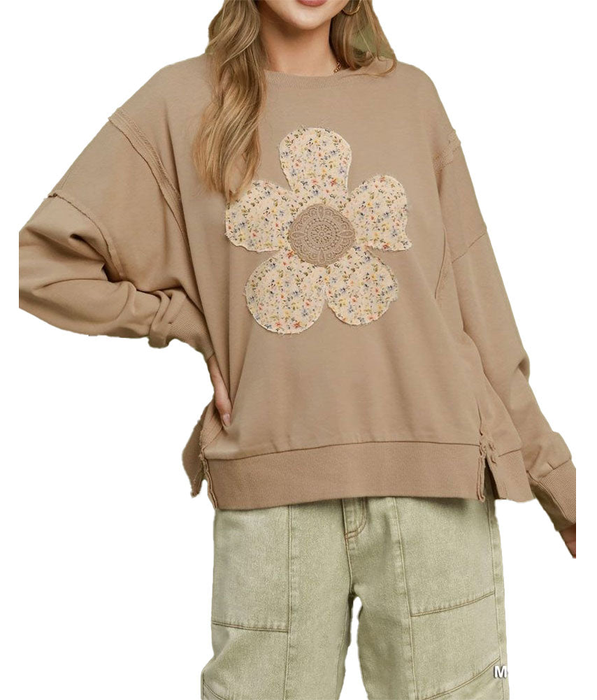Umgee USA Floral Patchwork Oversized Sweatshirt