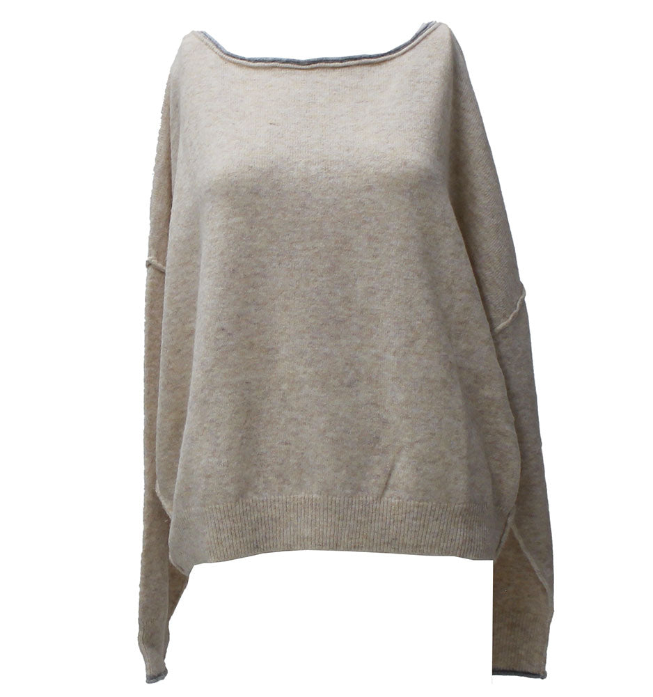 JOA Women's Contrast Trim Off Shoulder Pullover Sweater