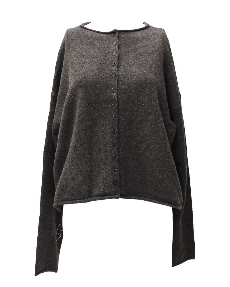 The Workshop Studio Women's Raw Edge Mock Neck Button Down Cardigan Sweater