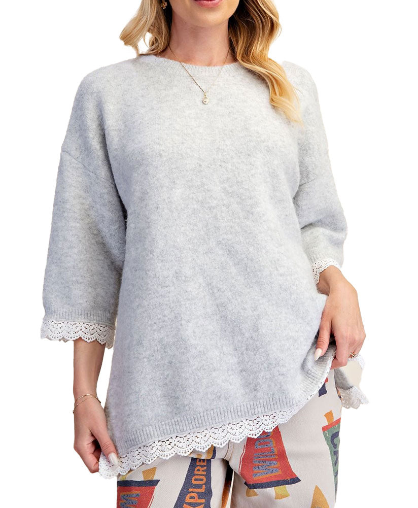 Easel Lace Inset Knitted Sweater