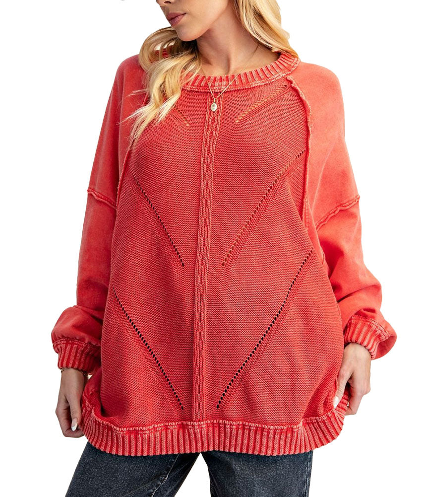 Easel Long Sleeve Washed Knit Sweater