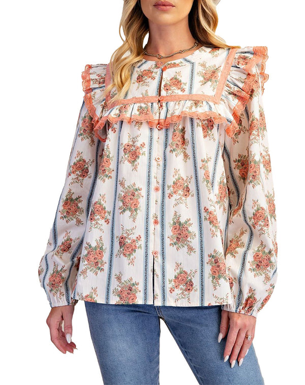 Easel Women's Floral Print Poplin Blouse