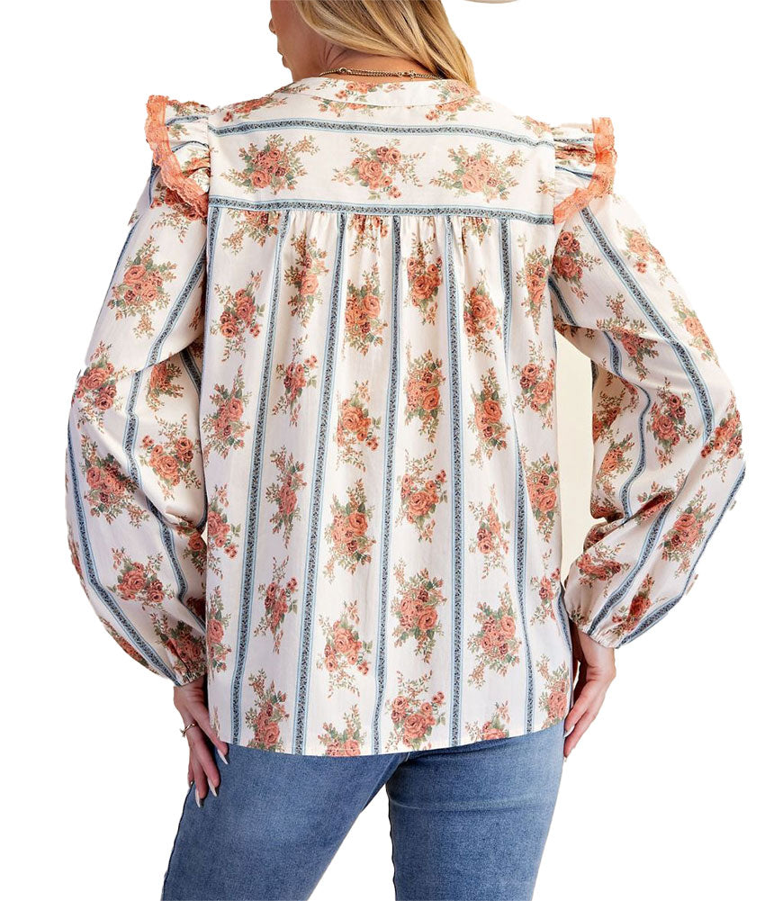 Easel Women's Floral Print Poplin Blouse