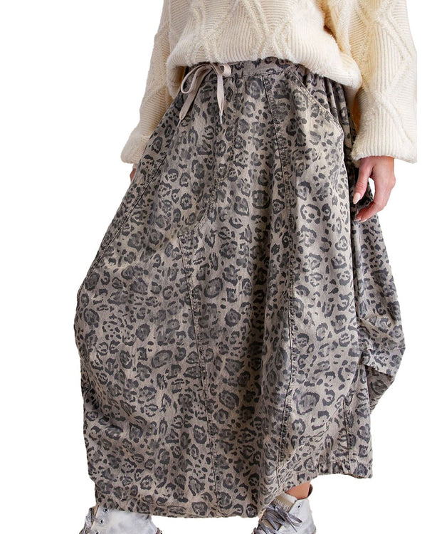 Easel Women's Animal Print Washed Twill Cargo Skirt