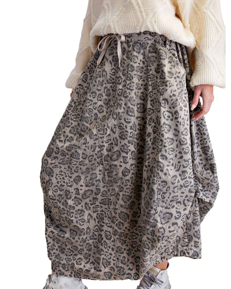Easel Women's Animal Print Washed Twill Cargo Skirt