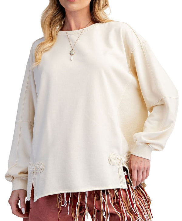Easel Women's Bow Washed Terry Pullover