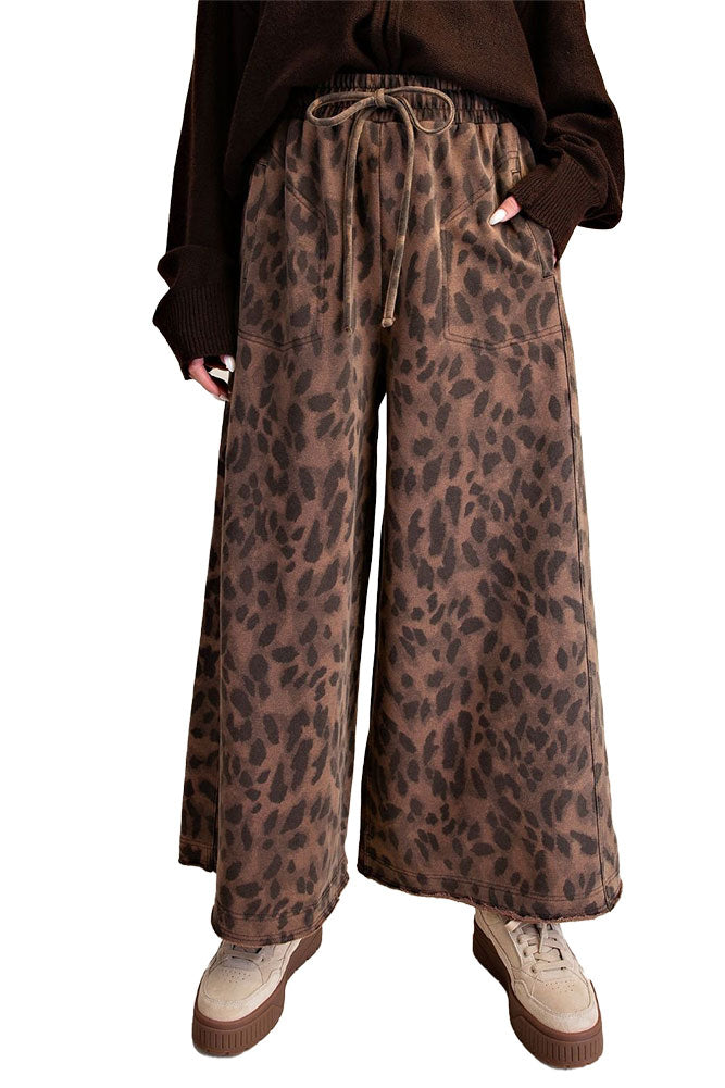 Easel Animal Print Washed Terry Knit Pants