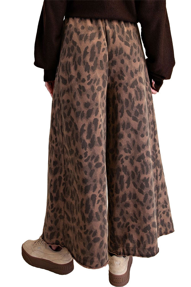 Easel Animal Print Washed Terry Knit Pants