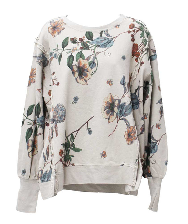 Easel Women's Floral Printed Washed Terry Pullover