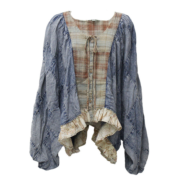 Blue Velvet Women's Plaid Patch Blouse