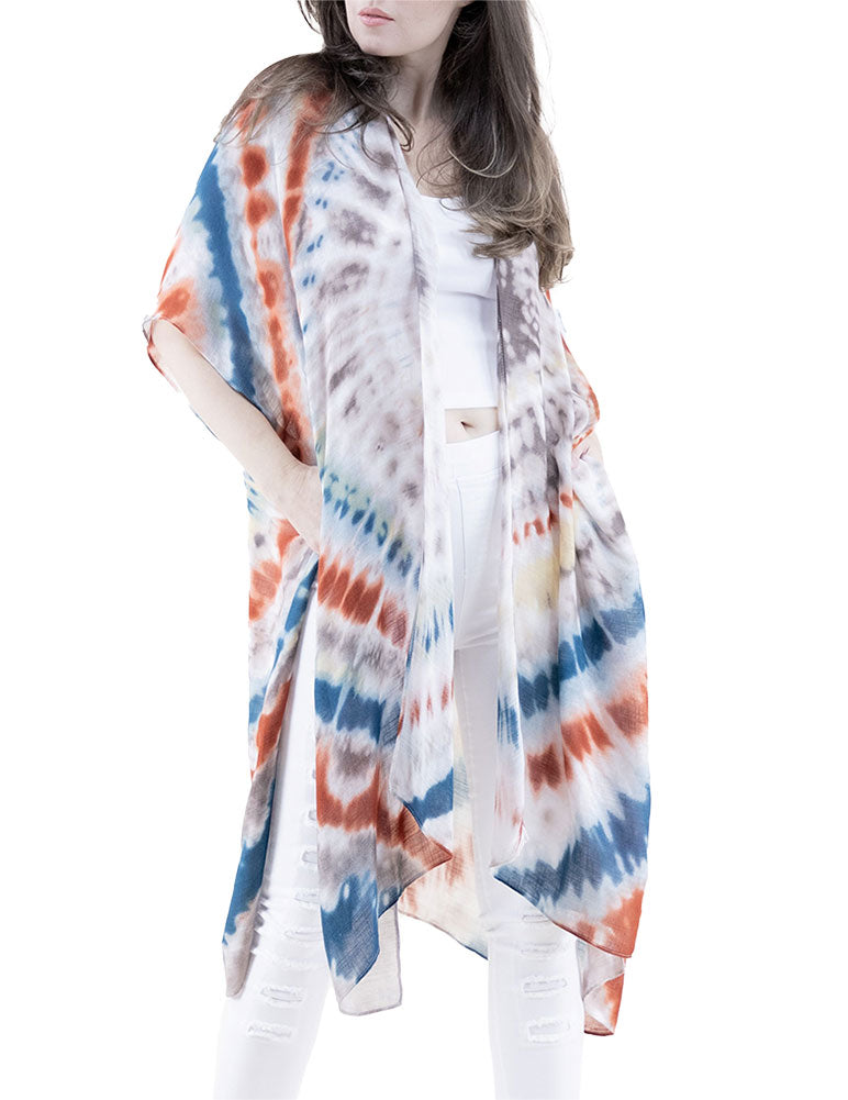 Very Moda Muted Radial Tie Dye Print Kimono