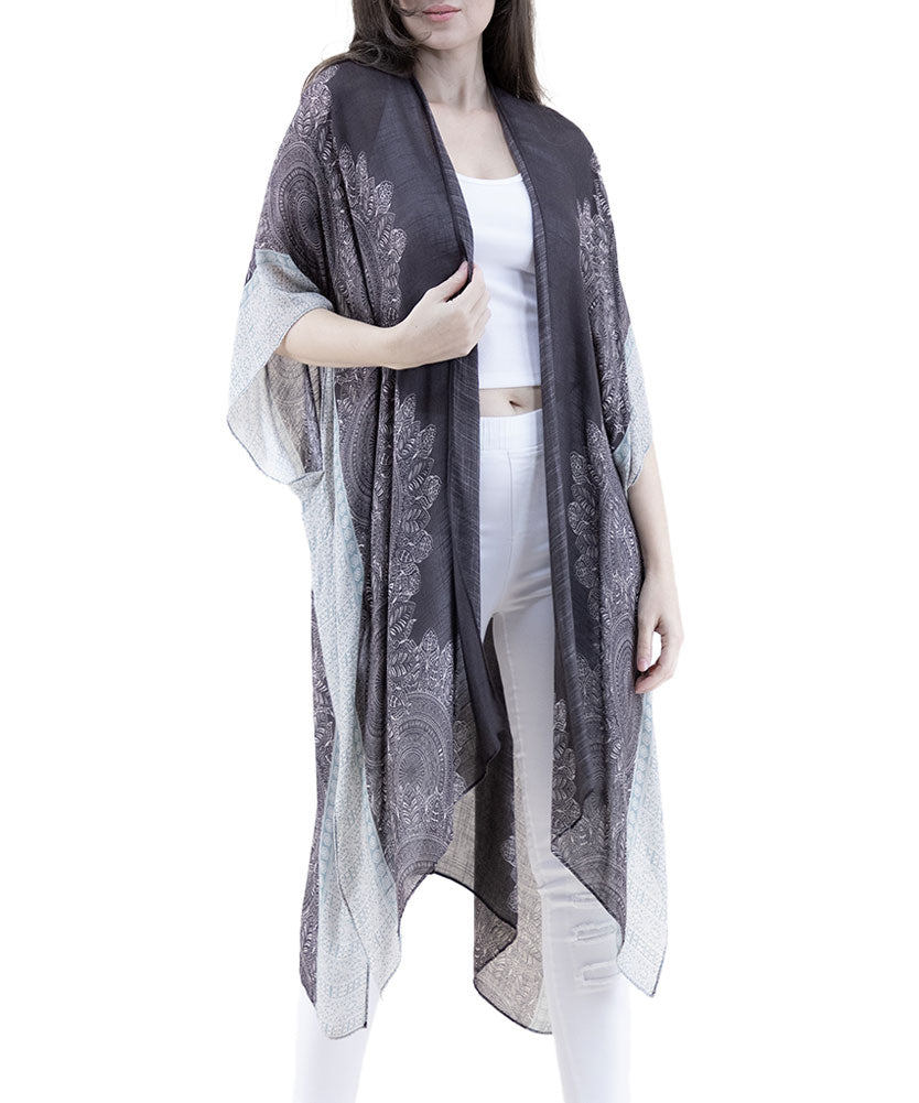 Very Moda Contrast Sides Print Kimono