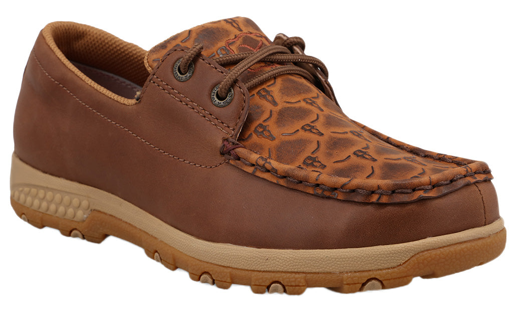 Twisted X Women's Boat Shoe Driving Moc Embossed Molasses Slip Resistant