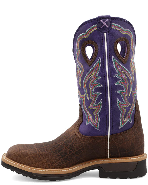 Work Twisted X Men's 12" Western Work Boot Brown & Purple