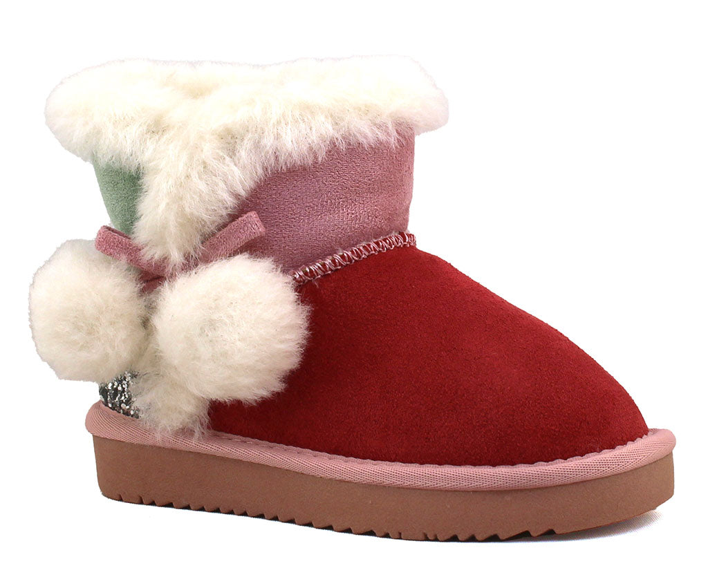 Soda Kids Ada-II Pom Fux Fur Ankle Booties