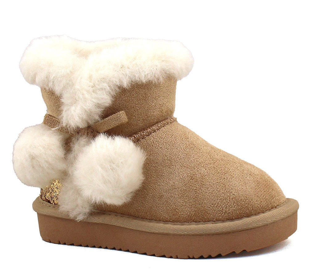 Soda Kids Ada-II Pom Fux Fur Ankle Booties
