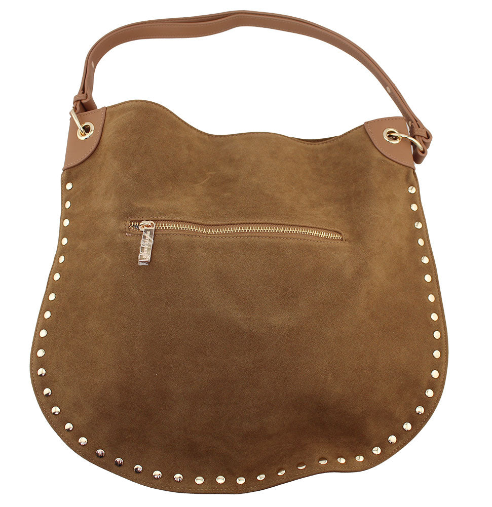 Pretty Simple Rosalie Rivet Suede Hobo Bag