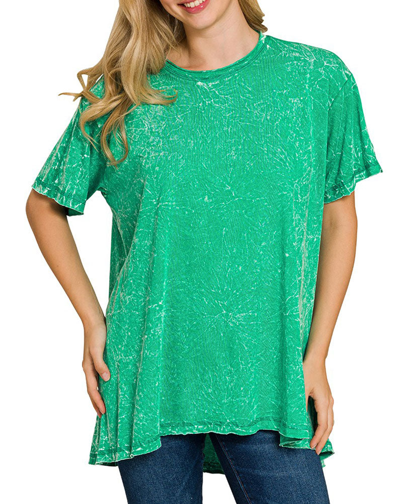 ZENANA Crinkle Washed Cotton Drop Shoulder Oversized Top