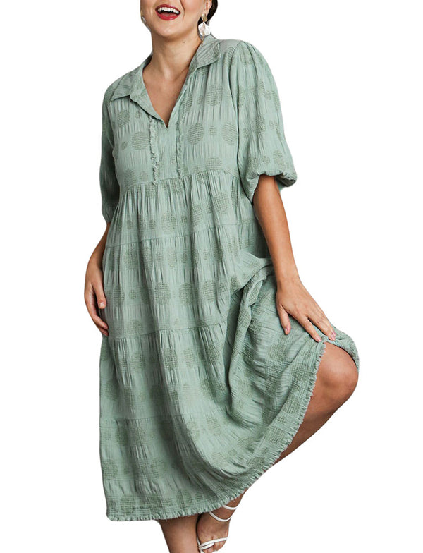 Umgee USA Textured Dot Tiered Midi Dress