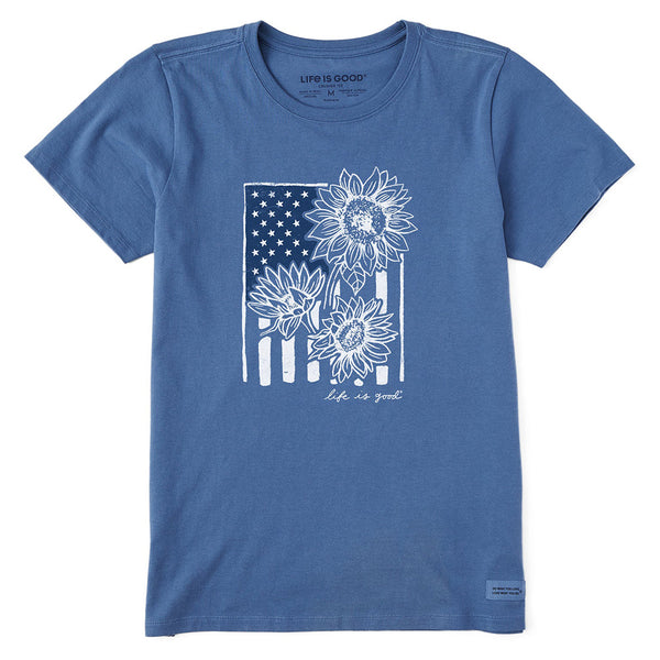 Life Is Good Woodcut Sunflower Flag T-Shirt