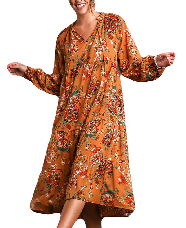 Umgee USA Ruffle V-Neck Tiered Maxi Dress