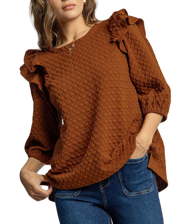 Umgee USA Ruffle Jacquard Top