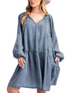 Easel Washed Denim Tiered Dress