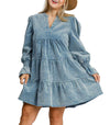 Umgee USA Stone Washed Corduroy Tiered Dress