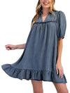 Easel Ruffle Bottom Washed Chambray Dress