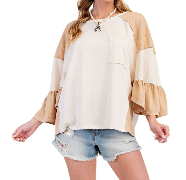 Easel 3/4 Ruffle Wing Top