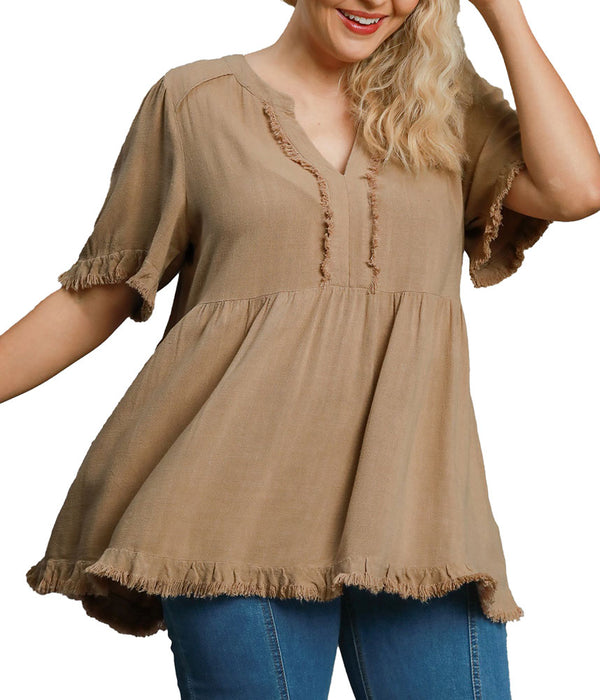 Umgee USA Linen Split Neck Top