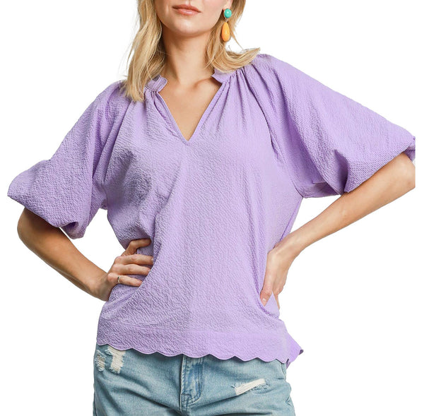 Umgee USA Bubbled Sleeved Seersucker Top