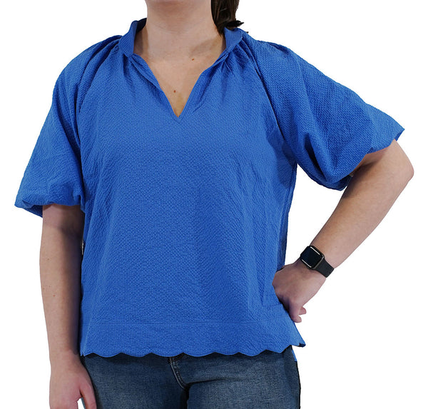 Umgee USA Bubbled Sleeved Seersucker Top